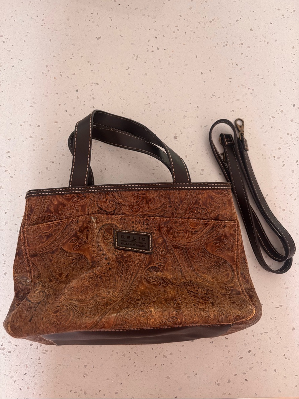 Relic Brown Paisley Embossed Crossbody Tote with Removable Strap